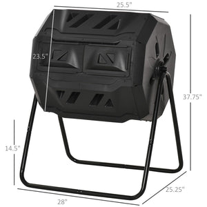 English Elm Outsunny 43 Gallon Dual Chamber Tumbling Compost Bin - 360° Rotating Design For Easy Aeration W2225P217250-GIGA