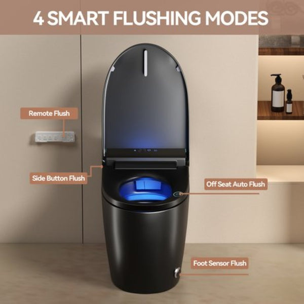 English Elm Unique Intelligent One Piece Toilet with Bidet Warm Air Dryer and Auto Sensor Seat Black W3133P476381