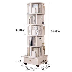 English Elm Rotating 6-Tier Corner Bookshelf With Drawer - Stylish 360° Swivel Storage For Small Spaces, White W2641P329209-GIGA