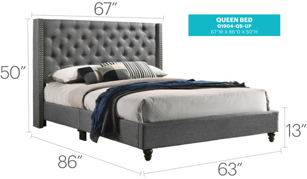 English Elm Elegant Upholstered Queen Bed Gray — Transitional Design, Durable Frame, Supportive Backrest, Easy Assembly B078118280