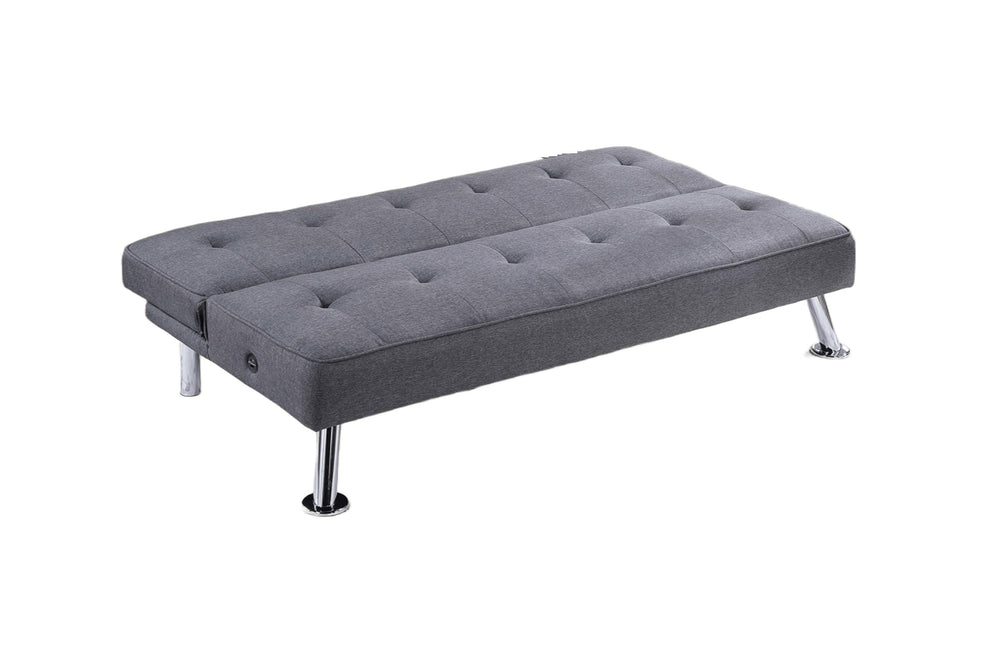 English Elm Blue Blue Grey Polyfiber Convertible Sofa Bed with Tufted Upholstery, Metal Legs & USB Port — Modern Guest Room Essential B011P381494