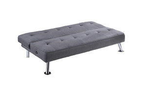 English Elm Blue Blue Grey Polyfiber Convertible Sofa Bed with Tufted Upholstery, Metal Legs & USB Port — Modern Guest Room Essential B011P381494