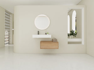 English Elm 30 Inch Wall-Mounted Bathroom Vanity With Resin Sink, Soft Close Drawer & Modern Oak Finish W999S00257