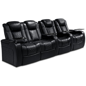 English Elm 124.4"power Reclining Sectional Top-grain Leather Home Theater Set with Rgb Lighting W3819S00096