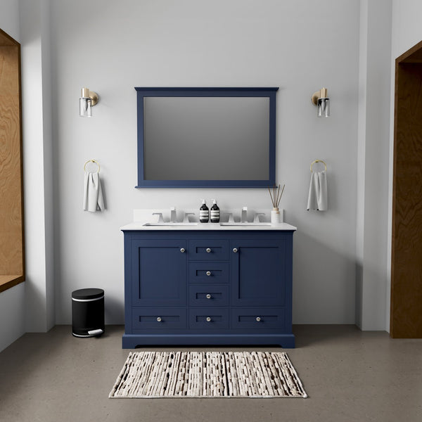 English Elm Navy Double Bath Vanity 48" W x 22" D with Cultured Marble Top, Solid Wood, Soft-Close Drawers and Ample Storage B2731P258335