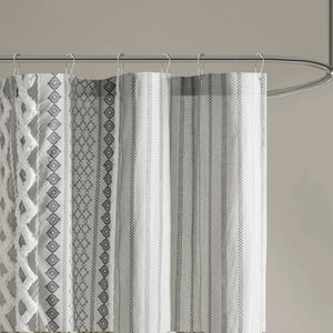 JLA Home INK+IVY - Cotton Imani Aztec Printed Shower Curtain with Chenille Stripe Trim — Boho Texture, OEKO‑TEX Certified Comfort Gray II70-1123