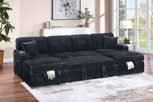 English Elm Modern Corduroy Sectional Sleeper Sofa with Dual Storage Chaises for Living Rooms B011S02165