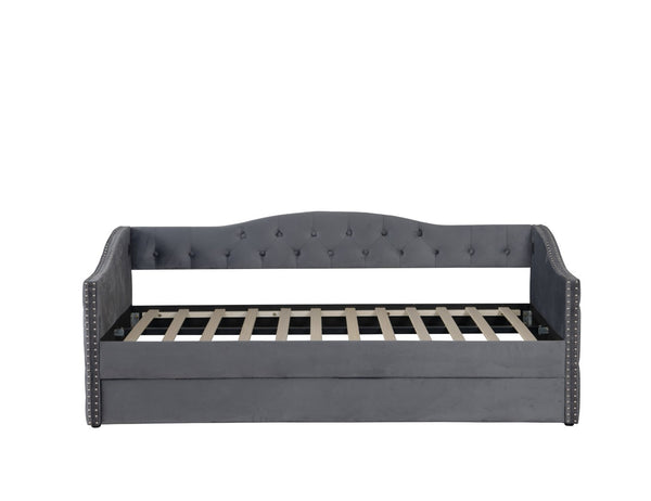 English Elm Twin Size Upholstered Daybed With Trundle & Usb Charging – Stylish Velvet Frame For Space-Saving Comfort W1670S00024-GIGA