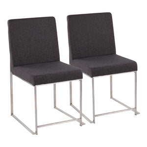 English Elm High Back Contemporary Dining Chairs Set Of 2 - Stylish Charcoal Fabric & Brushed Steel Frame Design B202P223558
