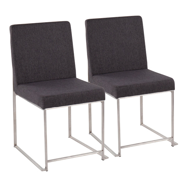 English Elm High Back Contemporary Dining Chairs Set Of 2 - Stylish Charcoal Fabric & Brushed Steel Frame Design B202P223558