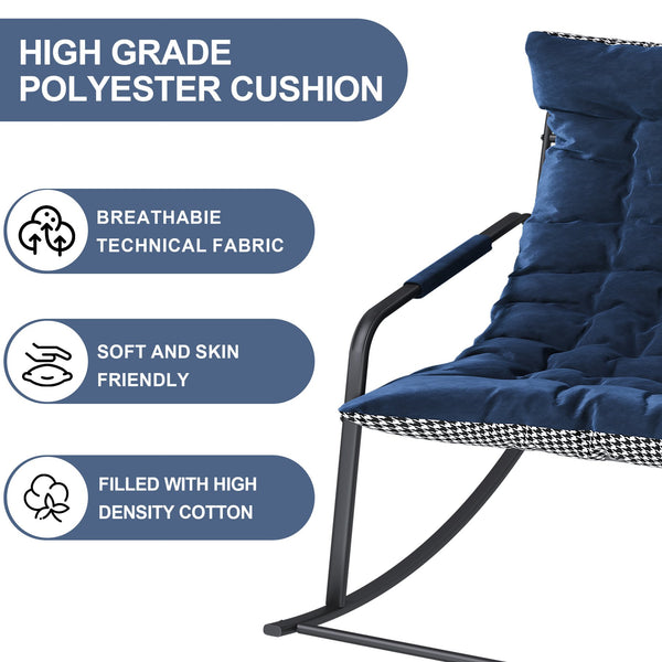 English Elm Rocking Ergonomic Lounge Recliner with Storage & Cushions, All-Weather Breathable Comfort for Patio Blue W2699P324194