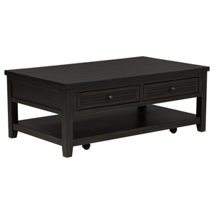 English Elm Sutter Farmhouse Pine Wood Coffee and End Table Set with Louvered Drawer Storage B062S01466