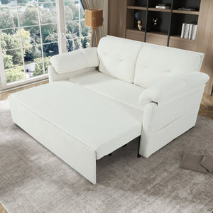 English Elm (old: W3163p269700) Convertible Chenille Sleeper Loveseat with Queen Pullout and Rolling Casters Beige W3163S00099