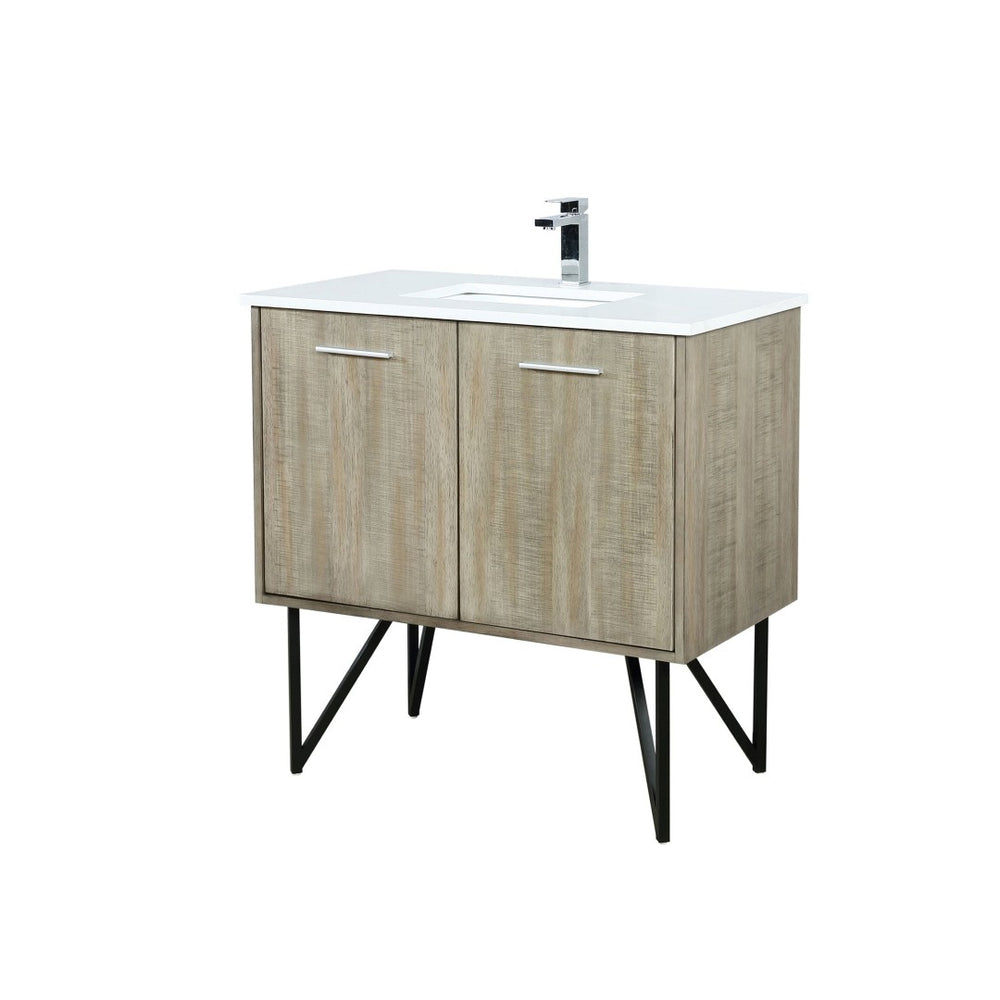 English Elm Rustic Acacia Bath Vanity 36" W X 20" D With White Quartz Top & Chrome Faucet - Organized Elegance! B2731P259610-GIGA