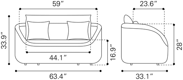 Coral Reef Loveseat Gray 704026 Zuo Modern