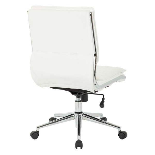 OSP Home Furnishings Armless Mid-back Faux Leather Office Chair with Lumbar Support and Chrome Base White SPX23592C-U11
