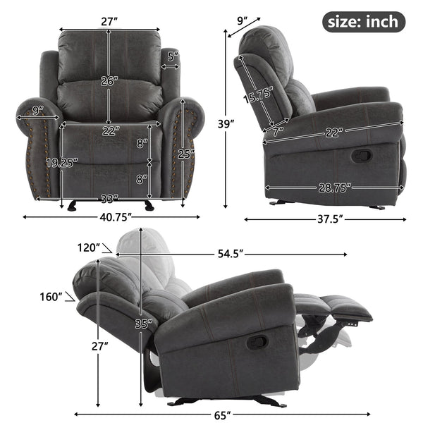 English Elm Christopher Knight Home® - 40.75" Wide Suede Manual Glider Recliner Chair with Rolled Arms, Microfiber Comfort & Infinite Positions Slate N763P264499E