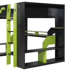 English Elm Full Size Gaming Loft Bed with Rgb Lighting Built-in Desk and Usb Charging Ports Green LT000275AAF