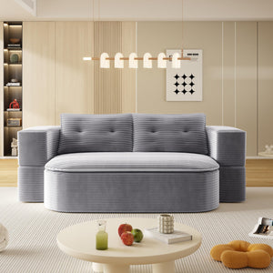 English Elm 78.7" Modern Foldable Corduroy Sofa Bed with 2 Plush Pillows, 2-in-1 Convertible Sleeper and Blanket LIGHT GREY W3219P317385