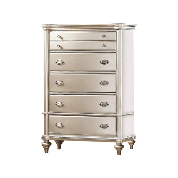 English Elm Silver 5-Drawer Chest of Drawers 39"x18"x56" — Elegant Champagne Finish, Modern Plywood Storage Piece B011P360173