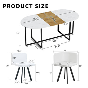 English Elm 9-piece Oval Dining Set Seats 8 with Faux Marble Wood Top and Pu Leather Chairs W3875S00152