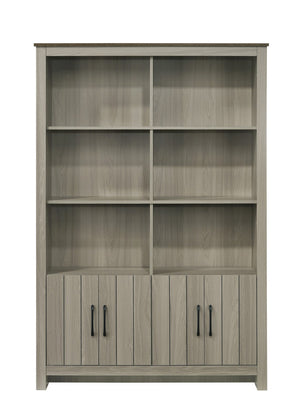 English Elm Nilda Two-tone Gray Oak Bookcase with Open Shelves and Concealed Cabinet Storage B2749S00224