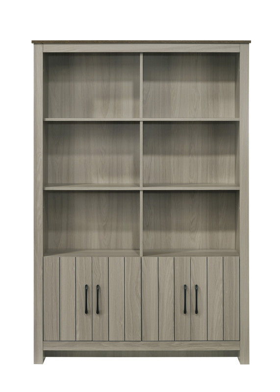 English Elm Nilda Two-tone Gray Oak Bookcase with Open Shelves and Concealed Cabinet Storage B2749S00224