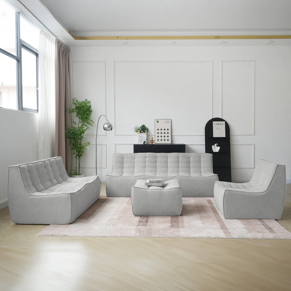 English Elm Caterpillar Minimalist Waffle 7-Seater Floor Sofa Set – Light Gray Chenille Linen, High-Density Foam Comfort B341S00039