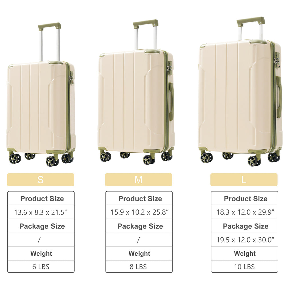 English Elm Luggage Set 3 Piece Abs Hard Shell Expandable Suitcase with Tsa Lock Spinner Wheels White+Green N730P296765I