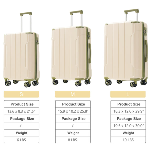 English Elm Luggage Set 3 Piece Abs Hard Shell Expandable Suitcase with Tsa Lock Spinner Wheels White+Green N730P296765I