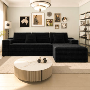 English Elm 104.3*68.9"modular Sectional Sofa Plush Corduroy 2 Piece Reversible Chaise No Assembly W3819P448418