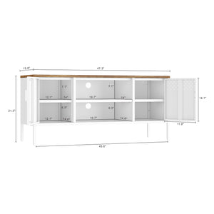 English Elm Landen 47" Metal Storage Cabinet with Wood Top and Cable Management — Sleek Industrial TV Console, Adjustable Legs White B365P397849