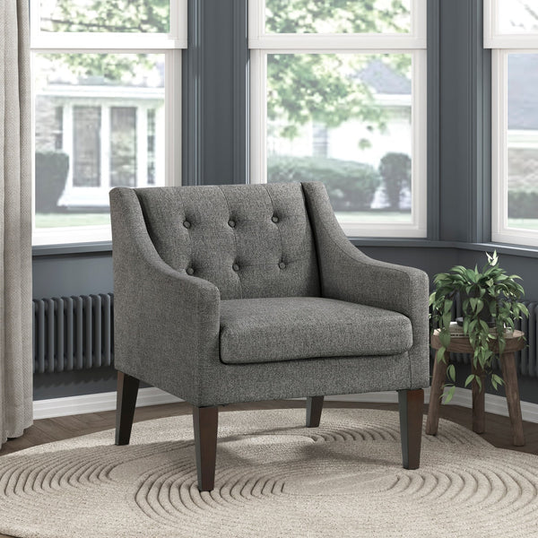 English Elm Contemporary Button-Tufted Accent Chair with Plush Fabric, Curved Arms and Solid Wood Legs for Living Dark Gray 26.5 L x 28.5 W x 22.5 H B011P281835