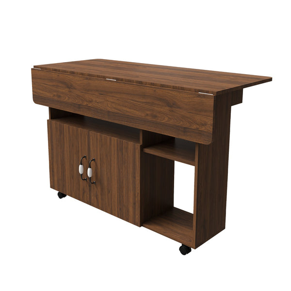 English Elm Multi-functional Folding Desk with Shelved Storage and Casters for Compact Living W2700P437587
