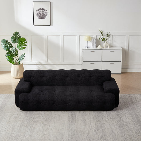 English Elm [video]87.4-inch Cloud Series Chenille Three-seater Sofa with Tufted Square Arms for Living Rooms Black W3505P383950