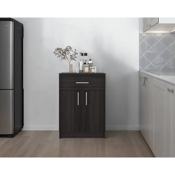 English Elm White Tall Narrow Kitchen Pantry Cabinet with Open Shelves and Concealed Storage Door B062P483730