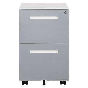 English Elm 2 Drawer Rolling Metal File Cabinet Locking Under Desk Storage for Home Office W124770978