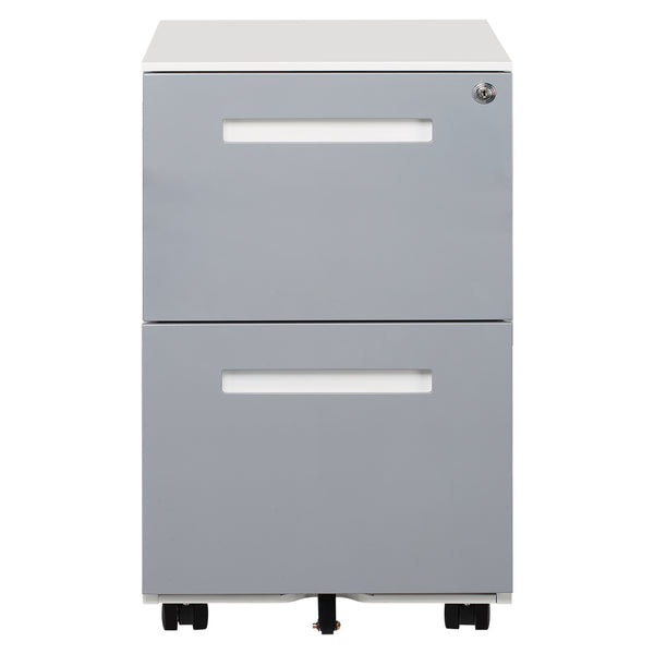 English Elm 2 Drawer Rolling Metal File Cabinet Locking Under Desk Storage for Home Office W124770978