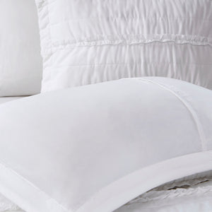 English Elm 4 Piece Celeste Microfiber Reversible Ruffle Quilt Set King/Cal King White with Embroidered Pillow B03597435