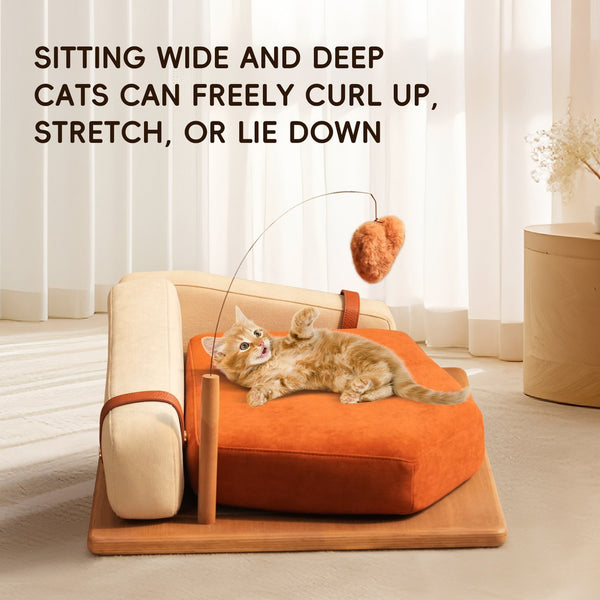 English Elm Modern Oak Veneer Pet Bed with Chenille Upholstery and Orthopedic Foam Cushion Orange W3136P445674