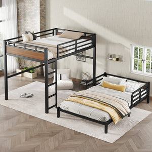 English Elm Full Metal Bunk Bed With Walnut Finish - Versatile Loft Style, Sturdy Design, Easy Assembly, Space-Saving W1580S00227