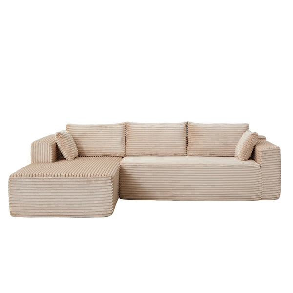 English Elm Compression Modular L-Shaped Sectional Couch With Cozy Chaise – Stylish Beige Corduroy Sofa For All Spaces W3723S00002