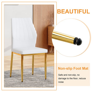 English Elm Table and Chair Set Marble Glass Top Gold Leg Modern Glam Dining Room 5 Piece W1151S04653