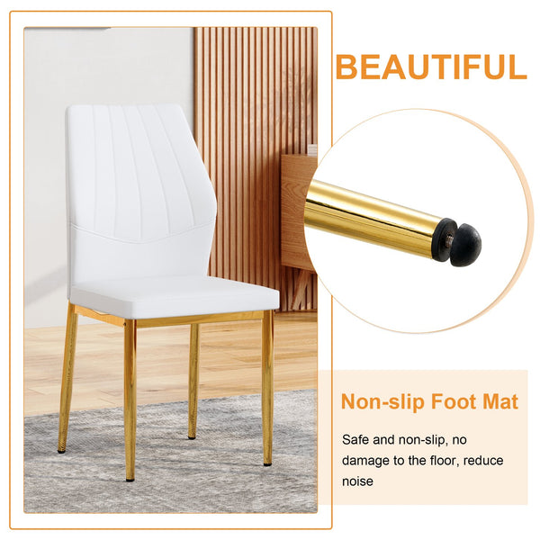 English Elm Table and Chair Set Marble Glass Top Gold Leg Modern Glam Dining Room 5 Piece W1151S04653