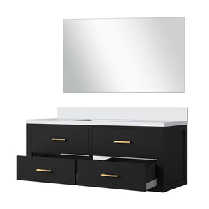 English Elm Black Single Bath Vanity Set With Cultured Marble Top & Frameless Mirror - Modern Elegance For Your Bathroom B2731S01448