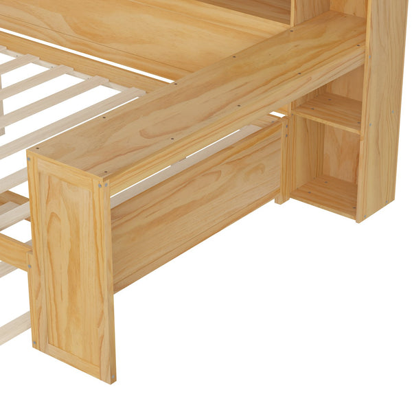 English Elm Wooden Twin Daybed with Trundle Built-in Desk and Open Shelves for Kids Rooms Natural N733S373391M