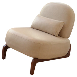 English Elm Cute Faux Leather Armless Accent Chair Solid Wood Legs Cushioned Seat Modern Cream W2105P440975