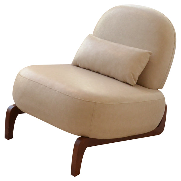 English Elm Cute Faux Leather Armless Accent Chair Solid Wood Legs Cushioned Seat Modern Cream W2105P440975
