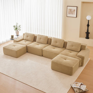 English Elm 153" Luxurious U-Shaped Modular Sectional Sofa, Soft Corduroy, 4-Seater With Movable Ottomans, Anti-Slip W714S01473