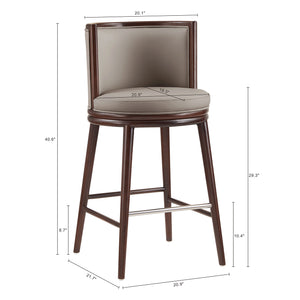 English Elm Evalyn Taupe Leatherette Barstool with Beech Wood Legs — Upholstered Foam Seat, Walnut Frame, Steel Footrest PMID B365P398057